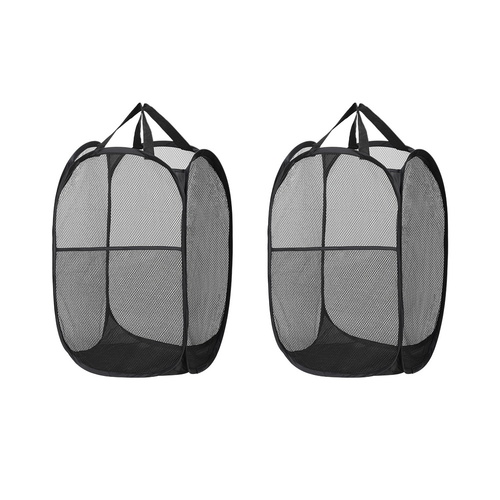 Artiss 2X Laundry Basket Hamper Foldable Black - Main Image