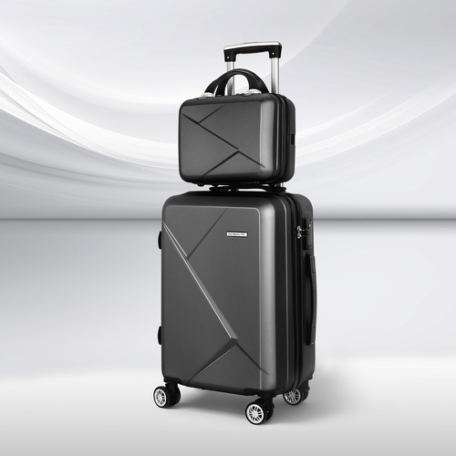 Wanderlite 2Set 20 Inch Luggage Case with 12 Inch Handheld Luggage Box Hard Shell Travel Suitcase TSA Lock Black - Main Image