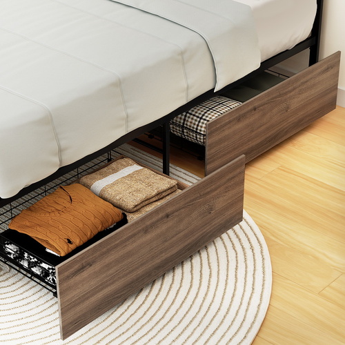 Artiss 2x Bed Frame Storage Drawers Trundle Black - Main Image