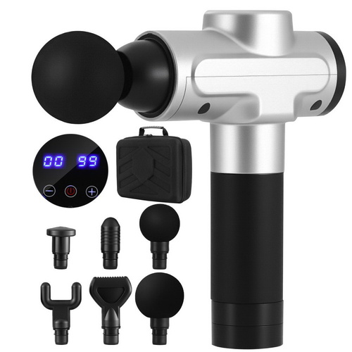 Everfit Massage Gun 30 Speed 6 Heads Vibration Muscle Massager Chargeable Silver - Main Image