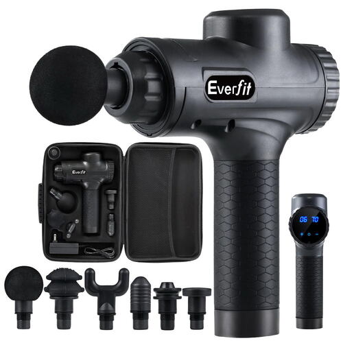 Everfit Massage Gun 30 Speed 6 Heads Vibration Muscle Massager Chargeable Black - Main Image