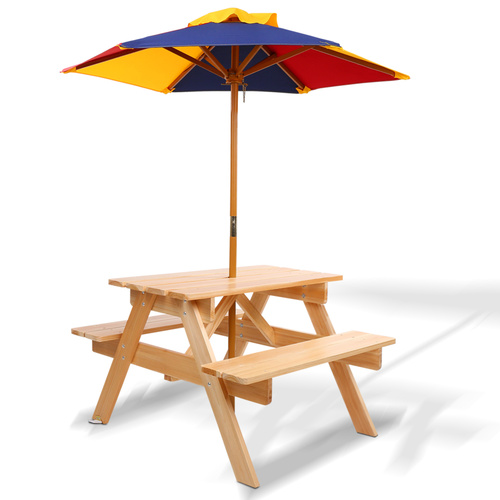 Keezi Kids Wooden Picnic Table Set with Umbrella - Main Image