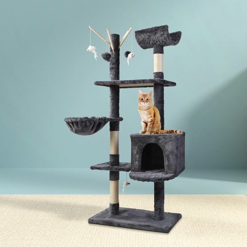 i.Pet Cat Tree 140cm Tower Scratching Post Scratcher Trees Toys Condo Bed Grey - Main Image