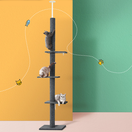 i.Pet Cat Tree 290cm Tower Scratching Post Scratcher Floor to Ceiling Cats Bed Grey - Main Image