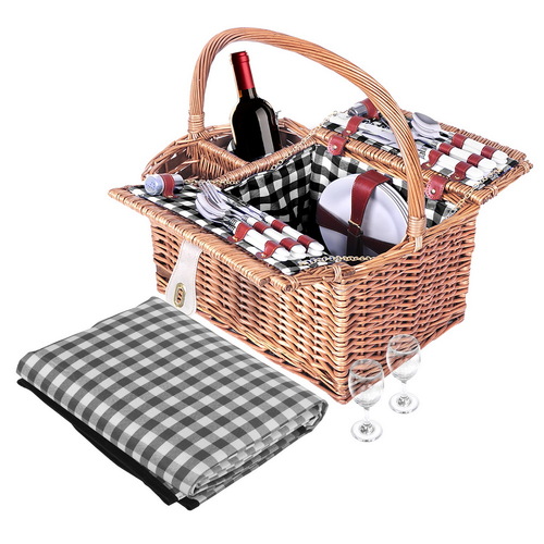 Alfresco 4 Person Picnic Basket Set Insulated Outdoor Blanket Bag - Main Image