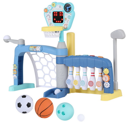 Keezi Kids Basketball Hoop Stand Bowling Baseball Golf Game Sports Toys Set Blue - Main Image
