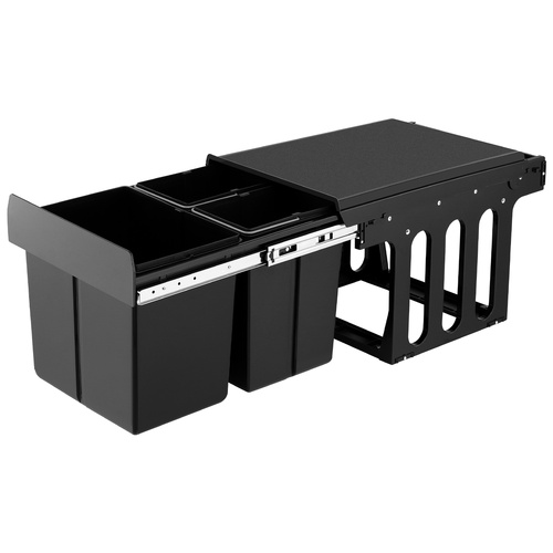Cefito Pull Out Bin Kitchen Triple Slide Garbage Rubbish Bins Basket Blcak 31L - Main Image