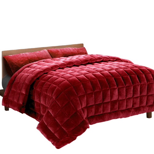 Giselle Bedding Faux Mink Quilt Burgundy Queen - Main Image