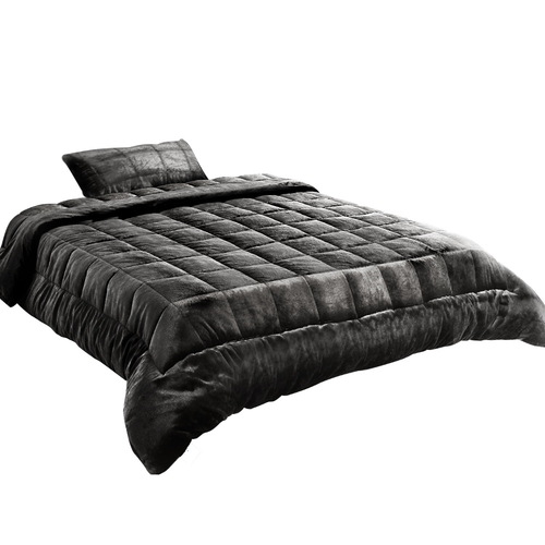 Giselle Bedding Faux Mink Quilt Charcoal Single - Main Image