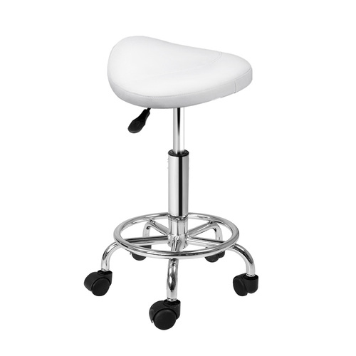 Artiss Salon Stool Saddle Swivel Chair White - Main Image