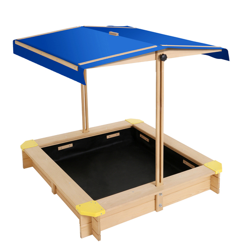 Keezi Kids Sandpit Wooden Sandbox Sand Pit with Canopy Bench Seat Toys 101cm - Main Image