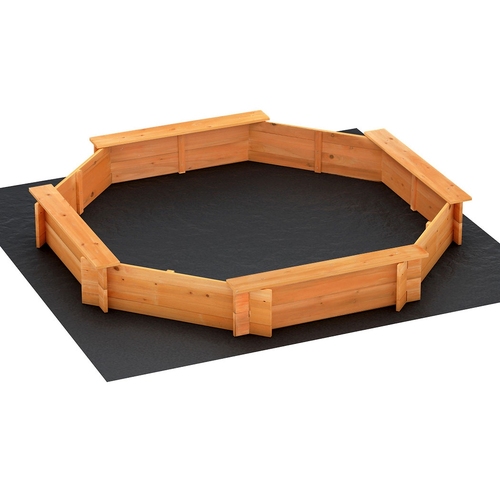 Keezi Kids Sandpit Wooden Round Sand Pit with Cover Bench Seat Beach Toys 182cm - Main Image