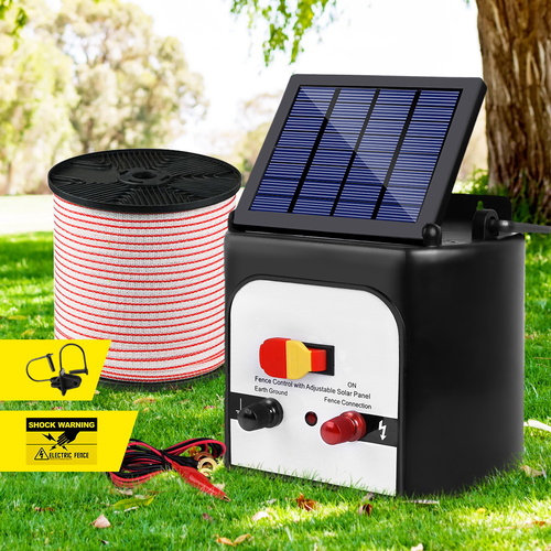 Giantz Fence Energiser 8KM Solar Powered Electric 400M Poly Tape Insulator - Main Image