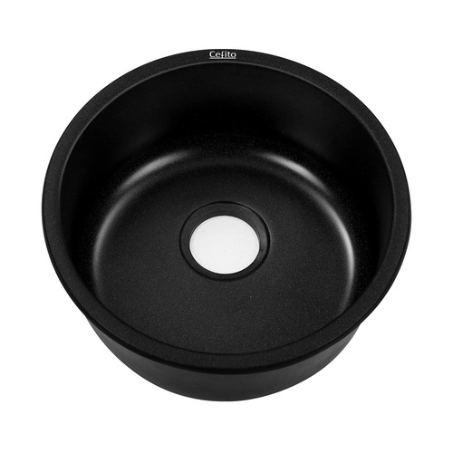 Cefito Stone Kitchen Sink Round 430MM Granite Under/Topmount Basin Bowl Laundry Black - Main Image
