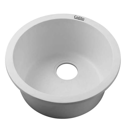 Cefito Stone Kitchen Sink Round 430MM Granite Under/Topmount Basin Bowl Laundry White - Main Image