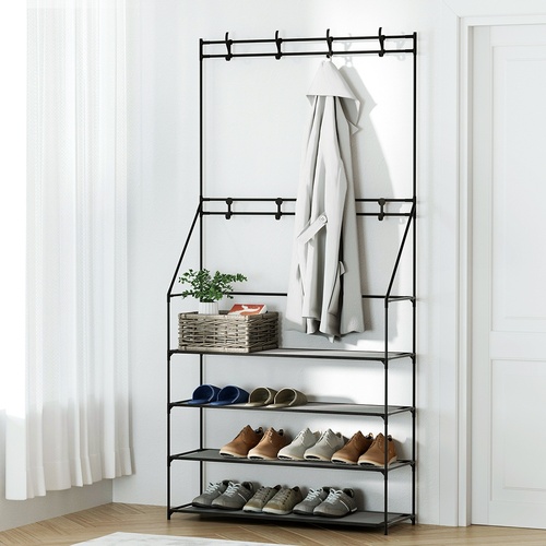 Artiss Shoe Rack Hall Tree 16 Pairs Black - Main Image