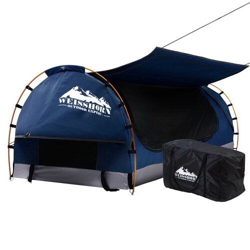 Weisshorn King Single Swag Camping Swags Canvas Free Standing Dome Tent Blue - Main Image