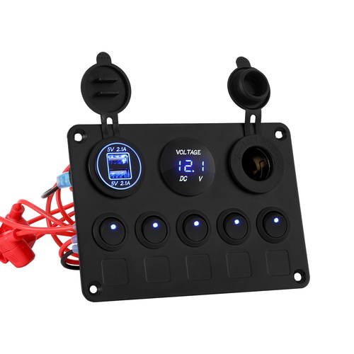 Giantz 5 Gang 12V Switch Panel For Car Boat Marine USB ON-OFF LED Rocker Toggle - Main Image