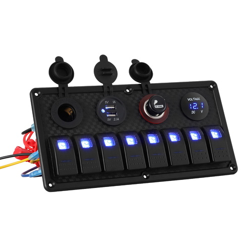 Giantz 8 Gang 12V Switch Panel For Car Boat Marine USB ON-OFF LED Rocker Toggle - Main Image