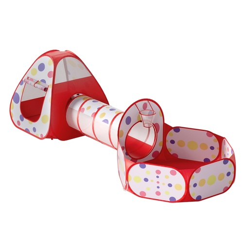 Keezi Kids Playhouse Play Tent Pop Up Teepee Ball Pit Tunnel Basketball Hoop Red - Main Image