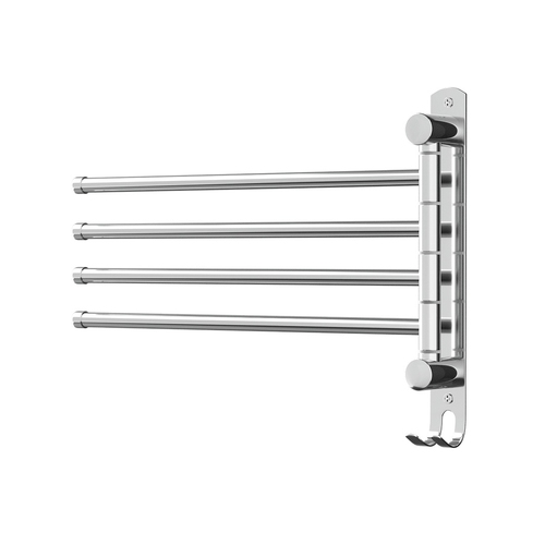 Towel Rail Rack Holder 4 Bars Wall Mounted Stainless Steel Swivel Hanging Hook - Main Image