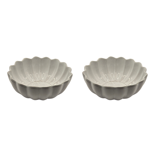 Set of 2 Scalloped Terracotta Bowls | White Glaze Finish | Decorative & Serving Bowls - Main Image