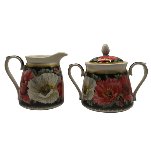Poppies-on-Black Fine Bone China Milk & Sugar Bowls (Set of 2) - Main Image