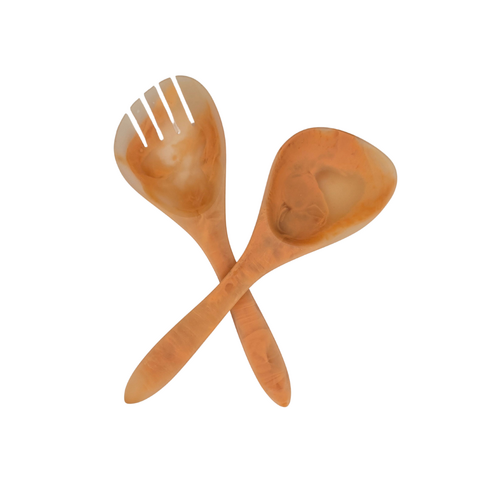 Peach Swirl Resin Salad Server Set -Handcrafted Marbled Finish - Main Image