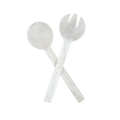 Lorne White Resin Salad Server Set - Handcrafted - Main Image