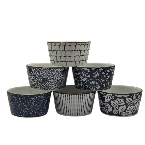 Ceramic Bakeware Set Blue Patterned Ramekins Set of 6 - Main Image