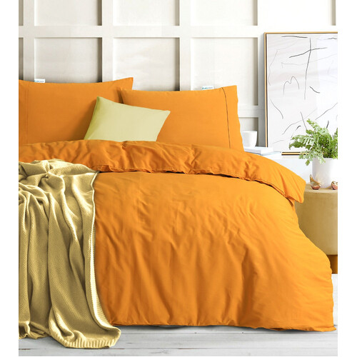 Elan Linen 100% Egyptian Cotton Vintage Washed 500TC Mustard Double Quilt Cover Set - Main Image