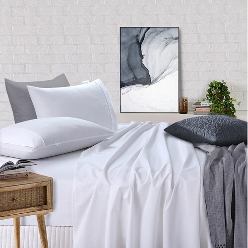 Elan Linen 100% Egyptian Cotton Vintage Washed 500TC White 50 cm deep Mega King Bed Sheets Set - Main Image