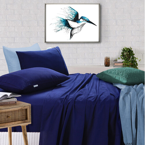 Elan Linen 100% Egyptian Cotton Vintage Washed 500TC Navy Blue 50 cm Deep Mega Queen Bed Sheets Set - Main Image