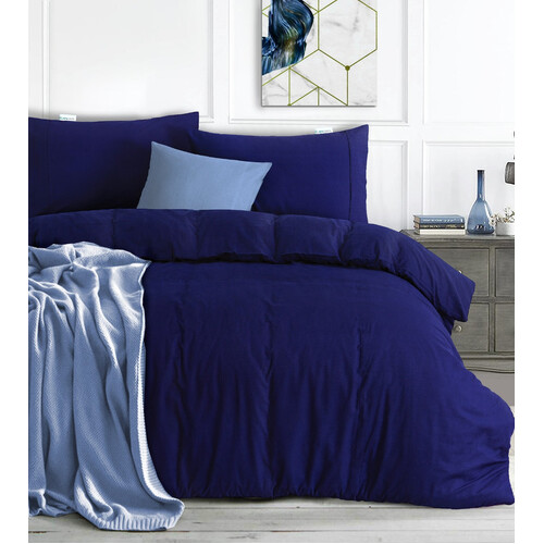 Elan Linen 100% Egyptian Cotton Vintage Washed 500TC Navy Blue Super King Quilt Cover Set - Main Image