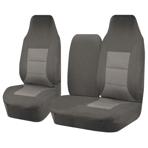 Seat Covers for TOYOTA HI ACE TRH-KDH SERIES 03/2005 - 2015 LWB UTILITY VAN FRONT HIGH BUCKET + _ BENCH WITH FOLD DOWN ARMREST/TRAY GREY PREMIUM - Main Image