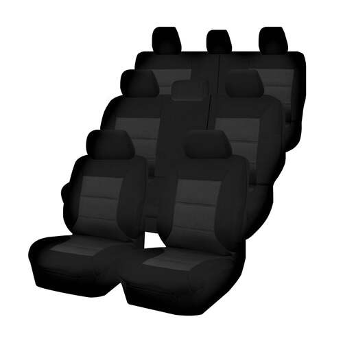 Seat Covers for TOYOTA LANDCRUISER 200 SERIES GXL - 60TH ANNIVERSARY VDJ200R-UZJ200R-URJ202R 11/2007 - 06/2021 4X4 SUV/WAGON 8 SEATERS FMR BLACK PREMI - Main Image