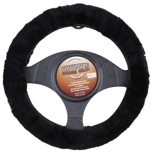 Sheepskin Steering Wheel Cover - Black - Main Image