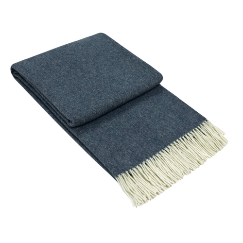 Kensington Throw - 10% Cashmere/ 90% Super Fine Merino Wool - Navy - Main Image