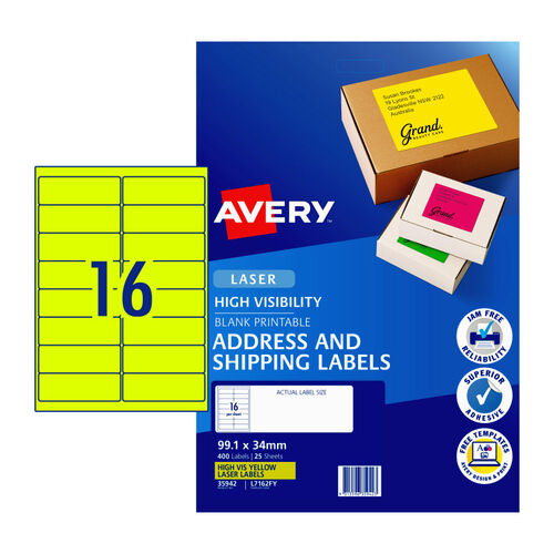 AVERY LaserLabel Yl L7162FY 16Up Pack of 25 - Main Image