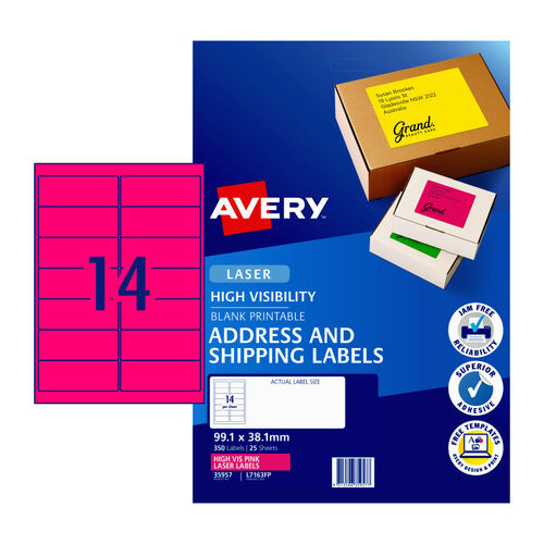 AVERY LaserLb Pink L7163FP 14Up Pack of 25 - Main Image