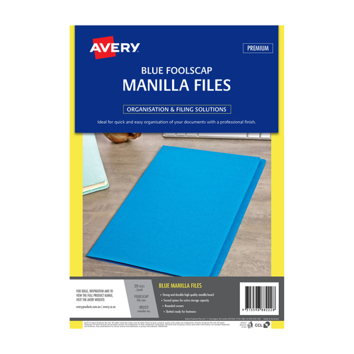 AVERY Manilla Folder Blue FC Pack of 20 - Main Image