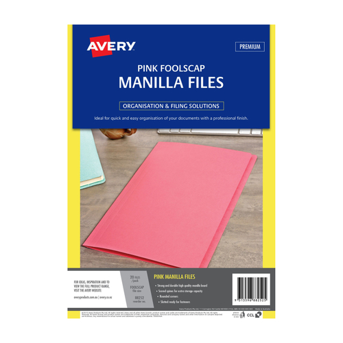 AVERY Manilla Folder Pink FC Pack of 20 - Main Image