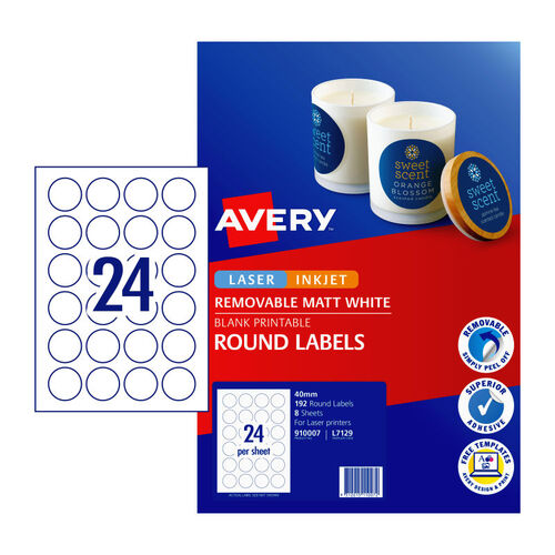 AVERY Label Rd L7129 40mm 24Up Pack of 8 - Main Image