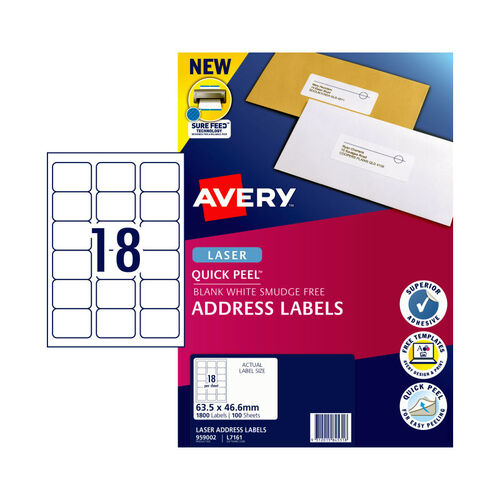 AVERY Laser Label L7161 18Up Pack of 100 - Main Image