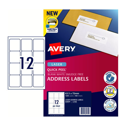AVERY Laser Label QP L7164 12Up Pack of 100 - Main Image