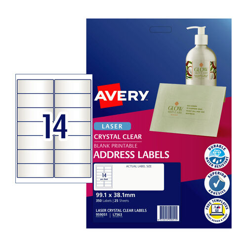 AVERY Laser Label Clear L7563 14Up Pack of 25 - Main Image