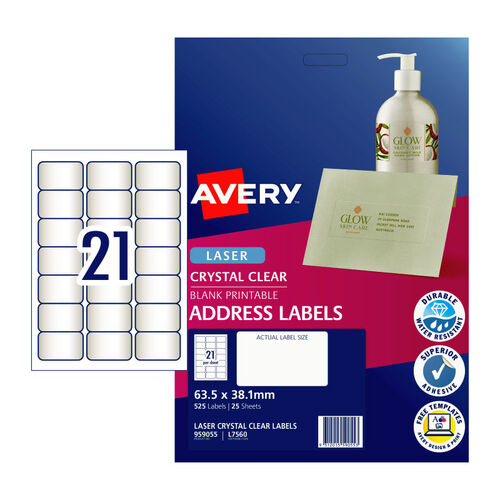 AVERY Label Clear L7560 21Up Pack of 25 - Main Image