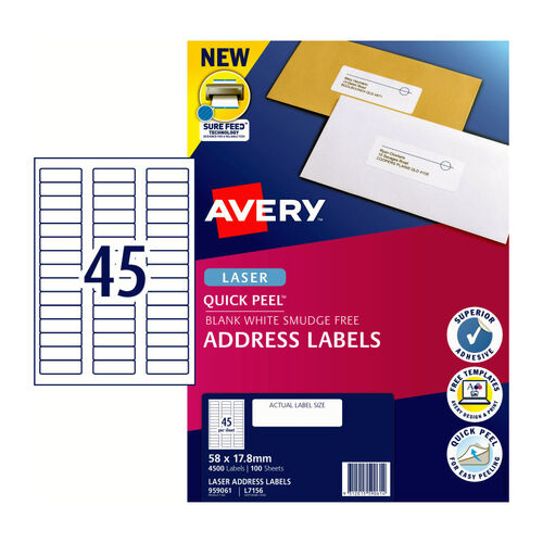 AVERY Laser Label QP L7156 45Up Pack of 100 - Main Image