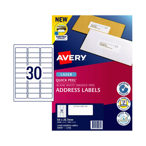 AVERY Laser Label L7158 30Up Pack of 100 - Main Image