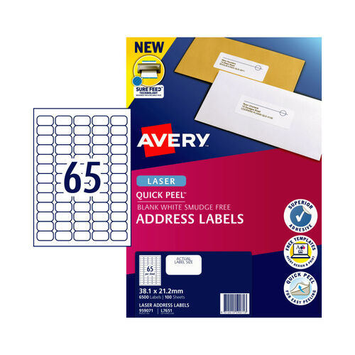 AVERY Laser Label QP L7651 65L Pack of 100 - Main Image